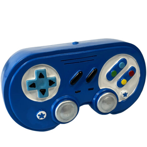 Tirelire manette de jeux vidéo en résine bleue 15 cm