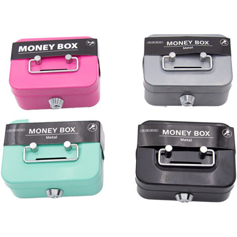 Tirelire portable 4 pièces avec boîte de rangement pour clés, boîte à pièces avec serrure, tirelire, verrouillable, en fer, 11,5 x 8,5 x 5 cm