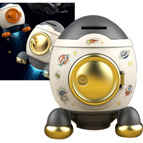 Tirelire Rocket en Forme de Fusée Spatiale Cartoon pour Garçons et Filles - Cadeau Luxueux Gris Doré - 480g Plastique