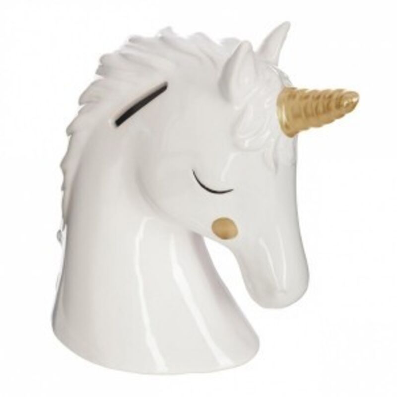 Coffre à Monnaie Enfantin en Forme d'Unicorn Blanc avec Corne Dorée, 16 cm, Décoration Créateur d'Intérieur Atmosphera