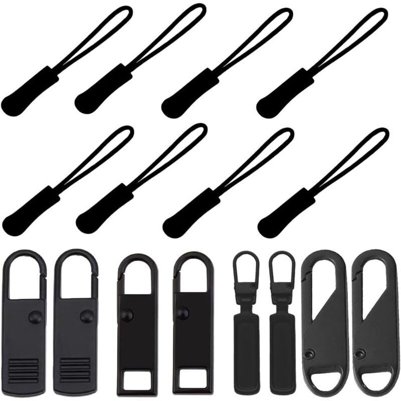 Tirettes de Réparation Fermeture Eclair, 16 Pcs Zipper Pull, Tirette Fermeture Eclair Remplacement, pour Vêtements, Sac à Dos (8 Pc Fermeture Eclair