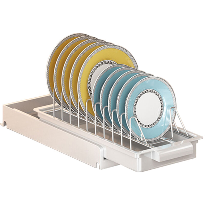 Tiroir à Vaisselle Coulissant de Cuisine, Égouttoir à Vaisselle Coulissante pour 9 Assiettes, Egouttoir Vaisselle Metal avec Bac d'Égouttement
