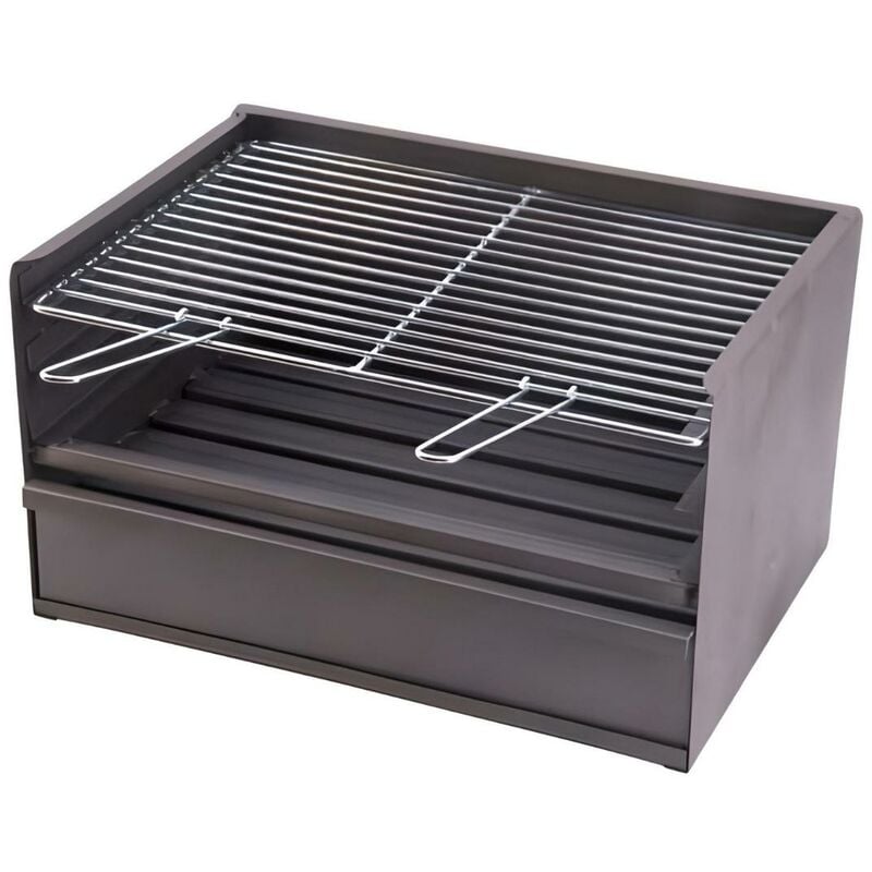 Tiroir Barbecue 3 hauteur avec grille galvanisée en Acier Inoxydable coloris Gris - 50 x 41 x 36 cm