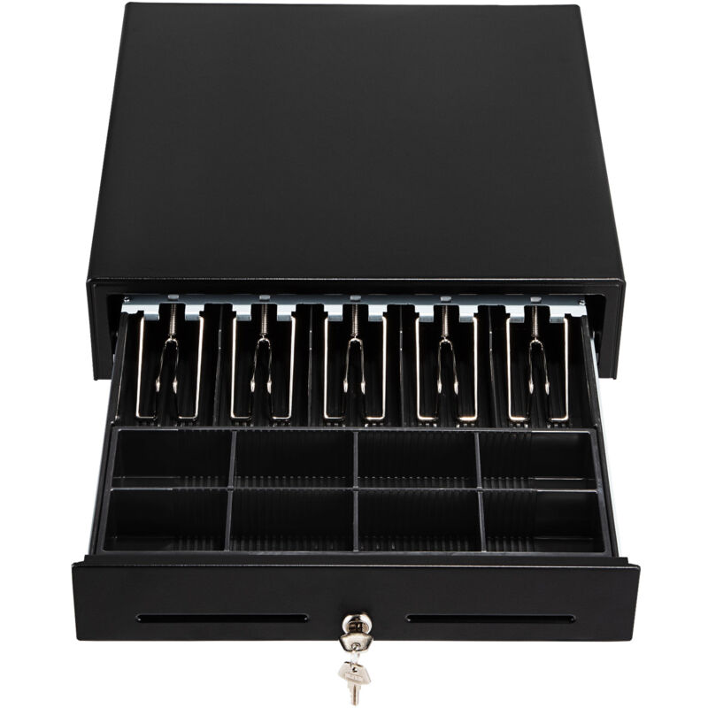 Tiroir-caisse enregistreuse Mophorn plateau amovible de 16 pouces pour 5 billets et 8 pièces, 2 méthodes de déverrouillage, compact pour supermarché,