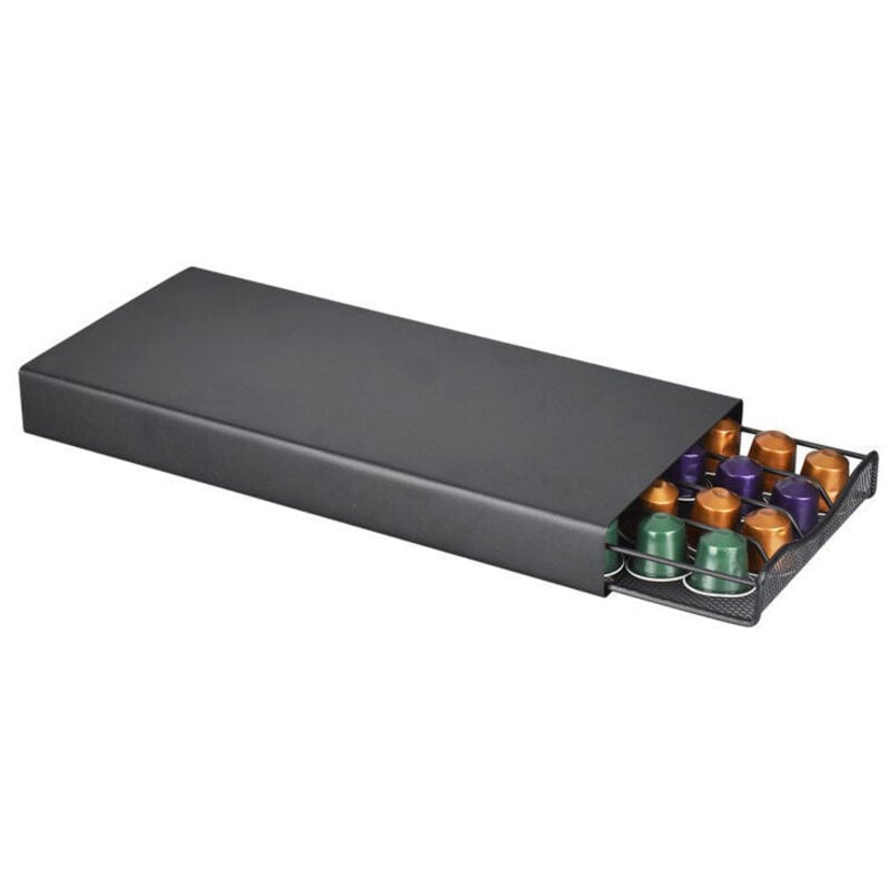 Aurianne - Tiroir à Capsule de Café - Rangement Support pour Dosette Machine à Café Nespresso - Distributeur Range-Dosette 40 Capsules - Noir -Adélala