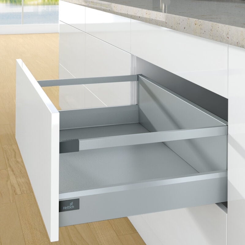Kit tiroir casserolier avec bandeaux - hauteur 94 mm - arcitech - Décor : Argent - Longueur : 270 mm - HETTICH