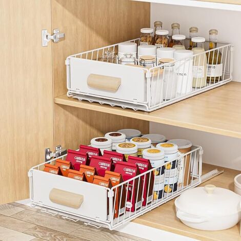 Tiroir Coulissant Cuisine, 24x40x10CM Organiseurs de Placards, pas Besoin de Percer Panier Coulissant Cuisine pour Rangement Dressing