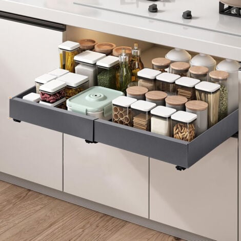 SINBINTA Tiroir Coulissant Cuisine Adhesif, Bac Coulissant Placard Cuisine, Organisateur D'Armoires De Cuisine Pour Armoires de Cuisine, Aucun PerçAge ni Clouage Requis - 1