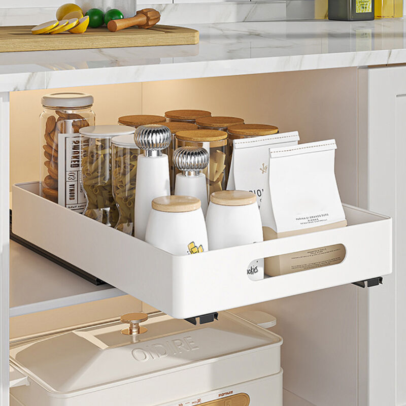 Tiroir Coulissant Cuisine, Etagere Rangement Cuisine Telescopique pour Armoires de Cuisine, Salon, Maison (26 cm l x 37 cm p x 8 cm h), Aucun Perçage