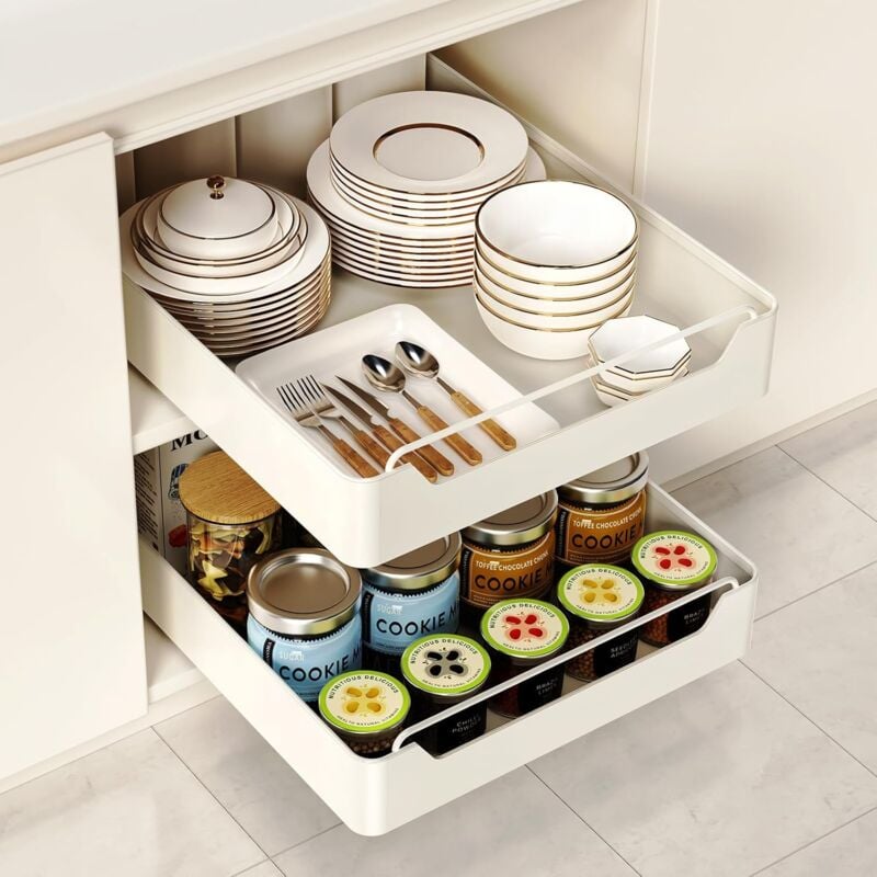 Longziming - 2Pcs Tiroir Coulissant Cuisine, Etagere Rangement Cuisine Telescopique pour Armoires de Cuisine, Salon, Maison (42 cm l x 30 cm p x 7 cm