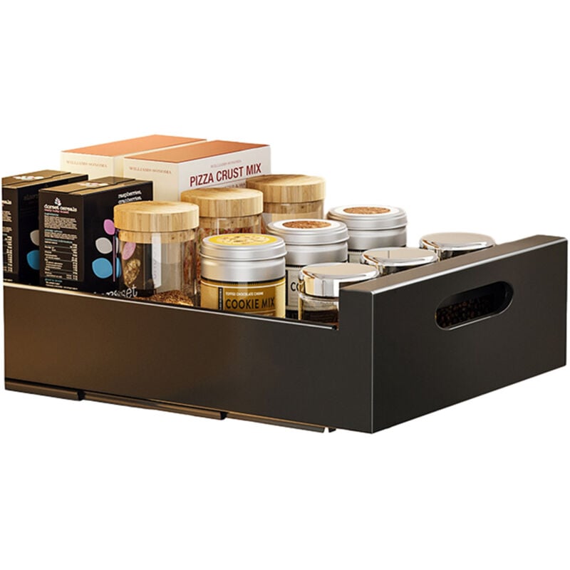 Tiroir Coulissant Cuisine Telescopique Pour Placard de Cuisine, Adhesif Rangement Coulissant Placard Cuisine pas Besoin de Percer ni de Clouer, Noir