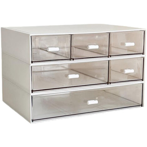 Tiroir De Bureau - 3 Niveaux Empilables - 6 Compartiments - Blanc - Pour Organisation De Bureau Salle De Bain Maquillage - 1 Pièce