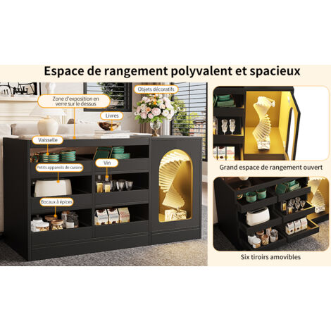 Tiroir de cuisine noir, tiroir simple et moderne. Éclairage LED. Conforme pour les chambres à coucher, les salons, les salles à manger. 6 tiroirs. Portes en bois.