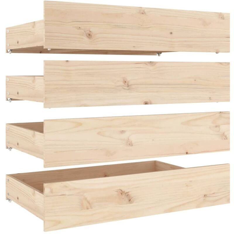 Tiroir de lit rangement avec roulettes lot de 4 bois de pin TDL0206814