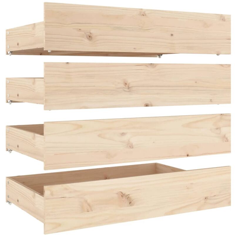 Tiroir de lit rangement avec roulettes lot de 4 bois de pin TDL0206813