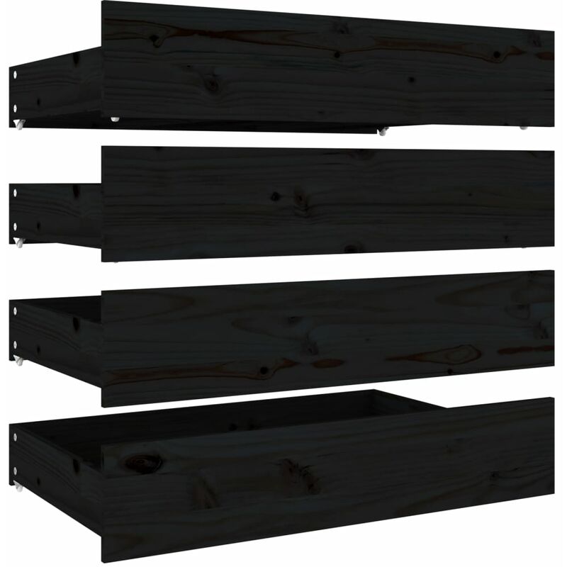 Tiroir de lit rangement avec roulettes lot de 4 bois de pin noir TDL0206808