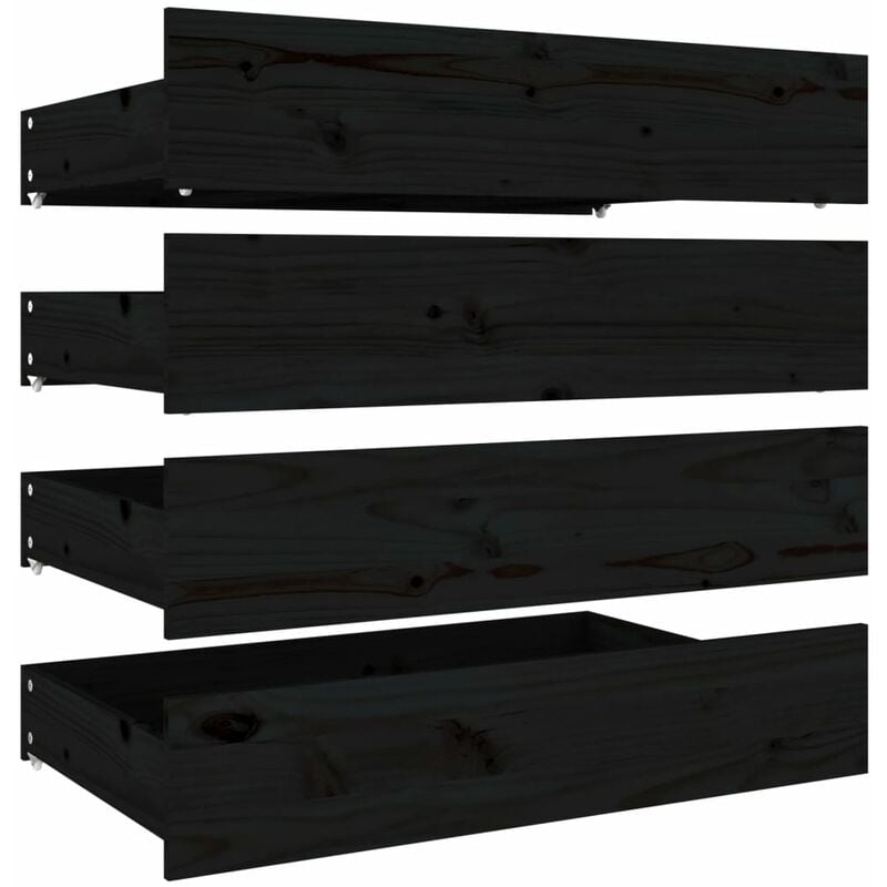 tiroir de lit rangement avec roulettes lot de 4 bois de pin noir - noir