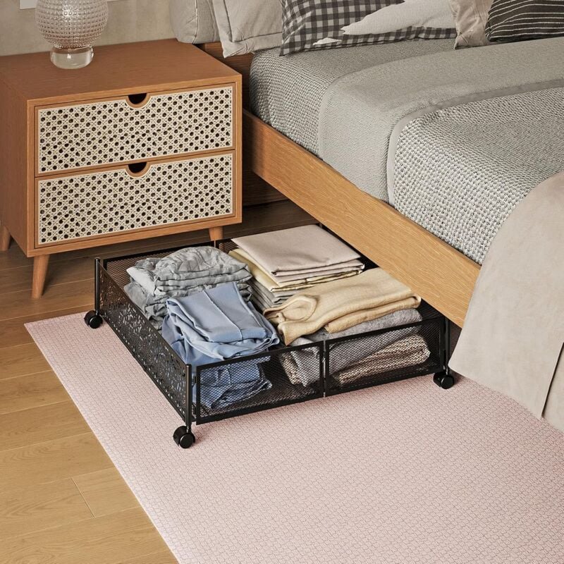 Rapanda - Tiroir de lit Rangement sous le lit, rangement sous le lit sur roulettes - 40X60cm, Noir, 1pc
