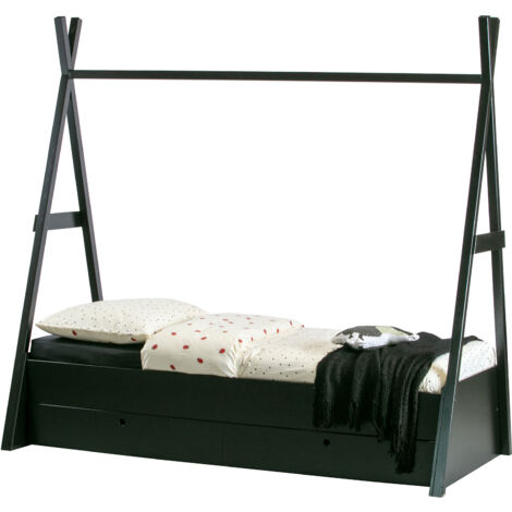 Tiroir de lit sur roulettes 197x82x20 cm en pin massif noir