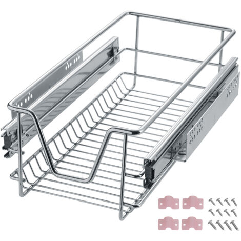 Tectake – Tiroir de rangement télescopique en métal 30 cm – Charge max 12 kg – Rails flexibles à extension complète – Pour armoires et placards