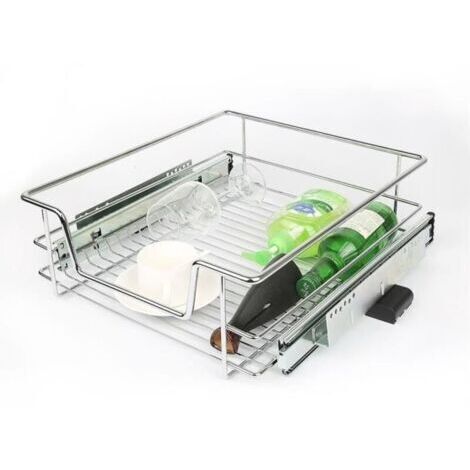 Tiroir de rangement télescopique en métal chromé Tiroir de cuisine Rangement armoire meuble 34 x 14 x 41 cm