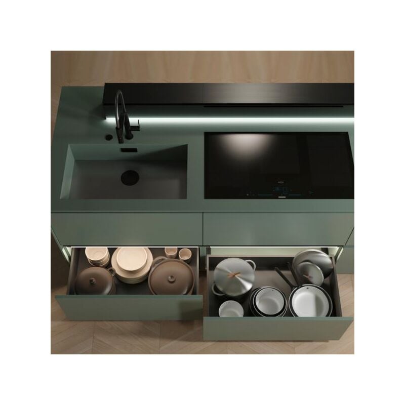 Emuca - Tiroir extérieur Vertex avec réglages 3D hauteur 242mm, 60kg, profondeur 500mm, acier, Gris antracite - talla