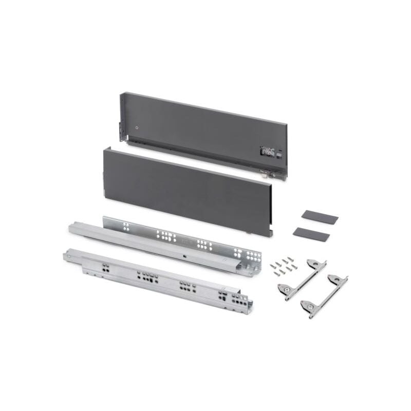 Emuca - Tiroir extérieur Vertex avec réglages 3D hauteur 178mm, 60kg, profondeur 500mm, acier, Gris antracite - talla