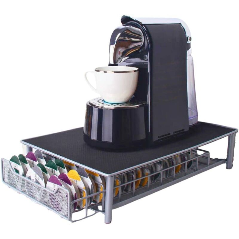 Skecten - Tiroir Porte Dosettes à Café x60 - Support Capsules en Métal Rangement - Gris