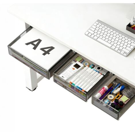 Tiroir Sous Bureau - Rangement Coulissant Pour Table - Grand Moyen Petit - Fixation Adhésive Sous Table - 3 Pièces
