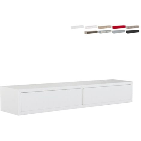Tiroir suspendu 2 tiroirs étagère murale design salon moderne Domino - Blanc