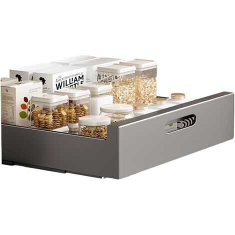 Tiroir Télescopique, Cuisine Organiseur D'armoire Coulissant Fixé avec Un Nano Film Adhésif Étagères De Garde-Manger Coulissantes Casiers Robustes Panier pour Cuisine, Bureau,35 cm, Gris 35 Cm, -