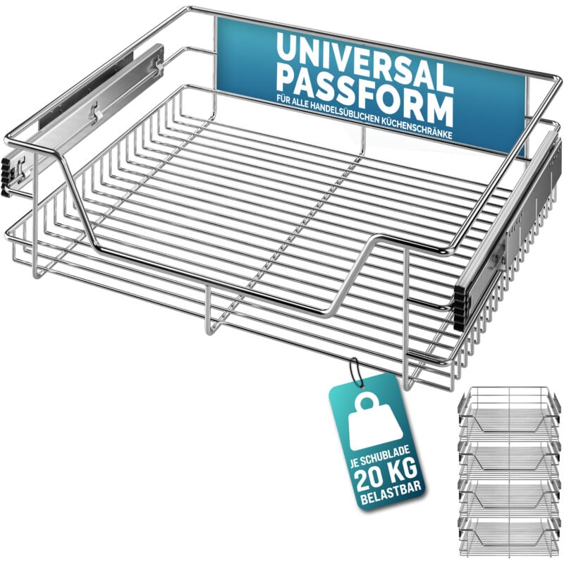 Deuba - casaria® Tiroir télescopique de rangement pour armoire cuisine réfrigérateur 30cm/40cm/50cm/60cm tiroir de cuisine métal 60cm.Set de 4