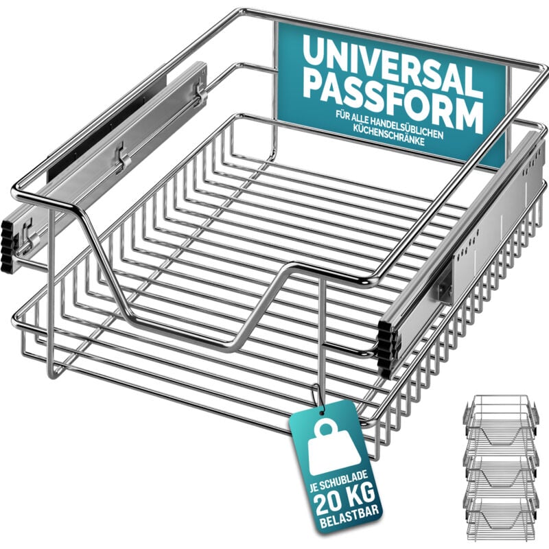 CASARIA® Tiroir télescopique de rangement pour armoire cuisine réfrigérateur 30cm/40cm/50cm/60cm tiroir de cuisine métal 40cm.Set de 3