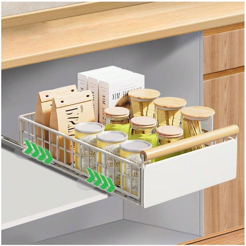 Tiroirs coulissants de cuisine, étagères mobiles avec poignées, tiroirs pliants rétractables pour armoires, organiseur de tiroirs sans perçage,