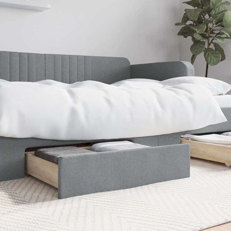 Tiroirs de lit 2 pcs gris clair bois d ingénierie et tissu