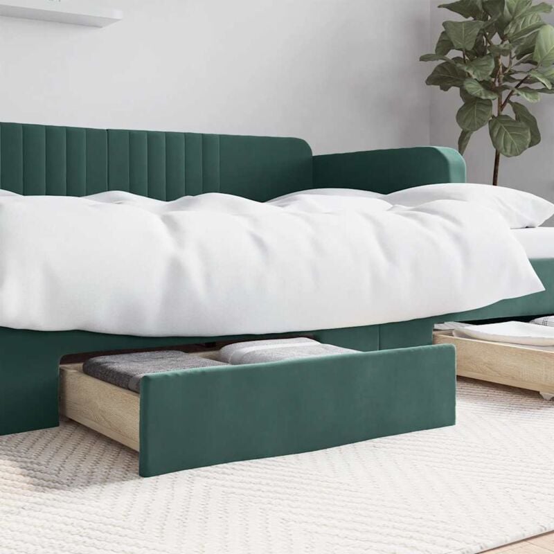 Tiroirs de lit 2 pcs vert foncé bois d'ingénierie et velours Vidaxl