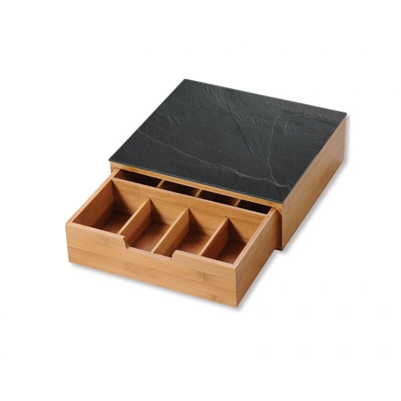 Tiroir universel capsules café et thé - Bois avec plateau cafetière effet marbre - Livraison gratuite