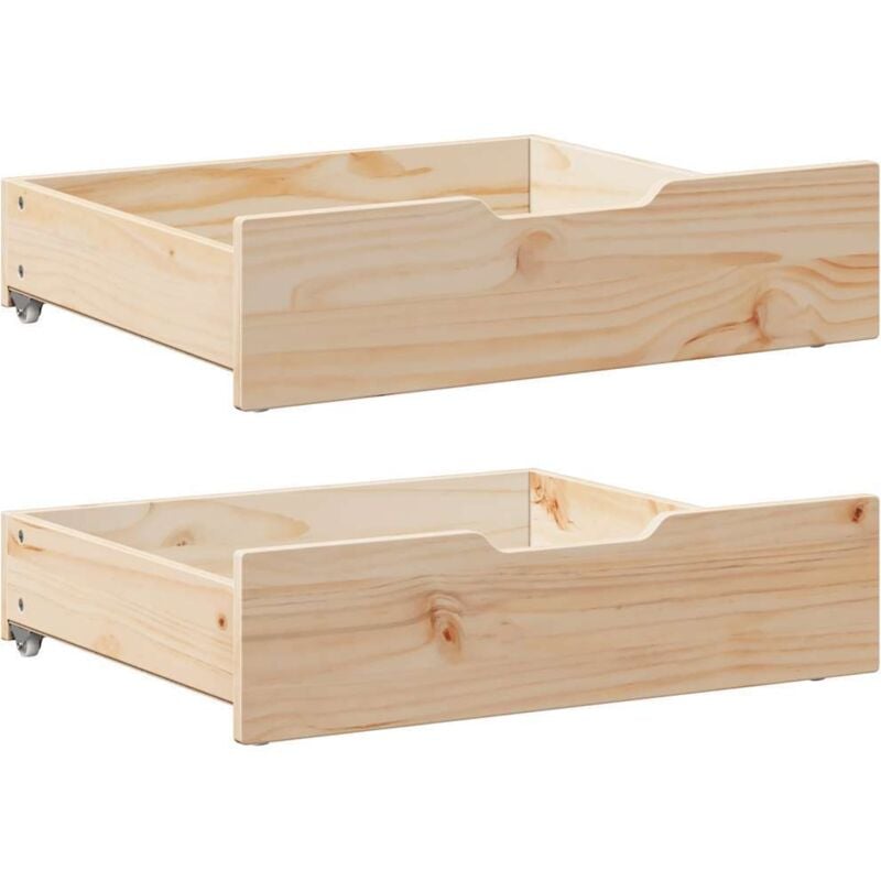 Tiroirs sous le lit avec roulettes 2 pcs 75x55x16 cm pin massif Vidaxl