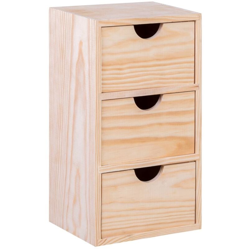 Minibloc 3 tiroirs 17x14x32 cm en bois de pin - Wellhome