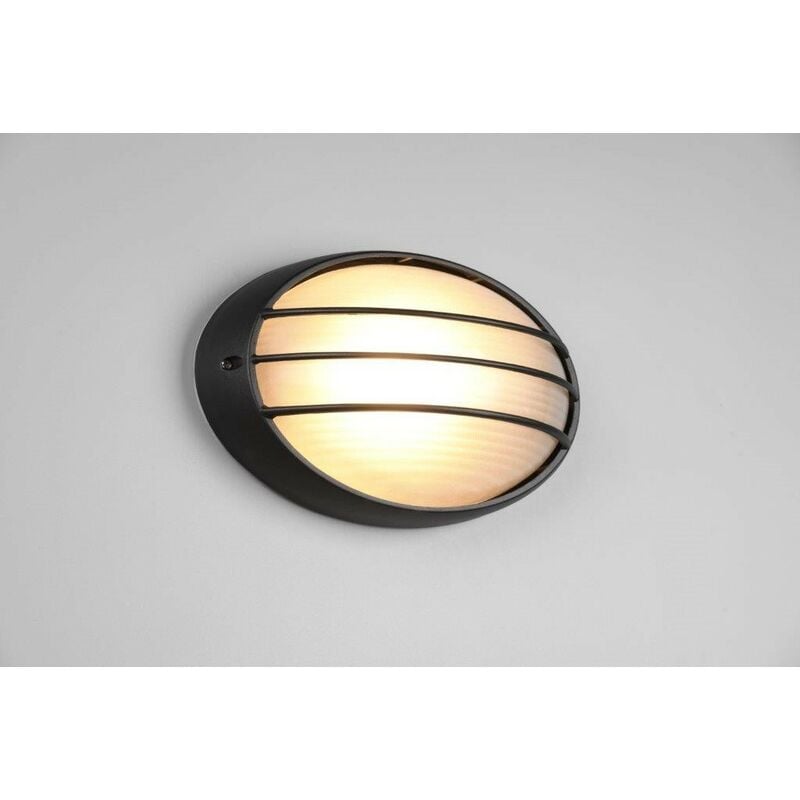 Image of Trio Lighting - tirso plafoniera applique da esterno ovale fusione di alluminio nera con griglia e vetro satinato L.32CM IP44