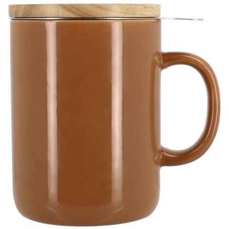 NOVASTYL Tisanière en grès avec couvercle en bois 35cl, ANNA