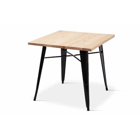 Tisch im Industriestil aus mattschwarzem Metall und hellem Holz – 80 x 80 cm