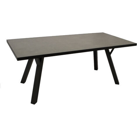 Tisch MANCIANO 180x90cm, Aluminium dunkelgrau + Glas in Keramikoptik dunkelgrau