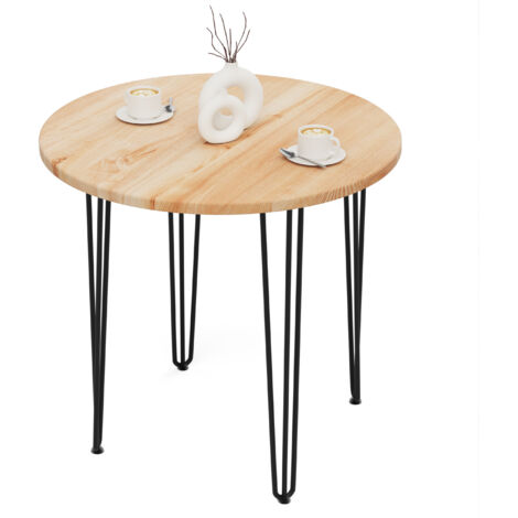 Tisch rund 80 cm Stärke: 28mm, Farbe: Natur, Beine: Schwarz