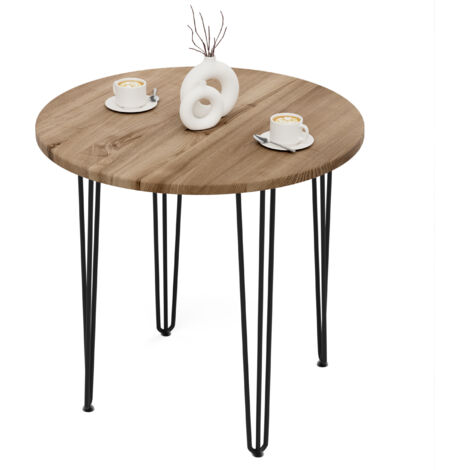 Tisch rund 80 cm Stärke: 28mm, Farbe: Nussbaum, Beine: Schwarz