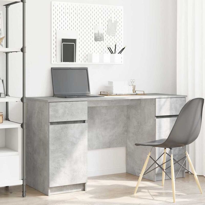 Vidaxl - Schreibtisch Mit Regal Betongrau 140 X 49 X 76 Cm Holzwerkstoff