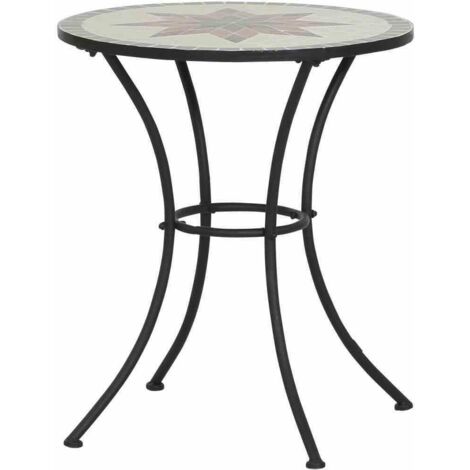 Tisch Stella 60 cm rund Gestell aus Stahl in matt schwarz, Tischplatte aus Keramik in Mosaikoptik