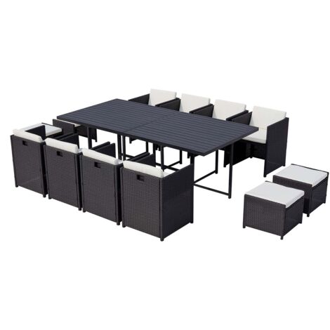 Tisch und Stühle für 12 Personen, einbaubar, Aluminium, Harz, schwarz/weiß SUNSET