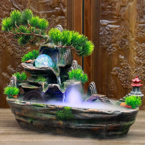 Tischbrunnen mit LED-Beleuchtung, Mini-Duftlandschaft aus Kunstharz mit rollender Kugel, Material: Kunstharz, Geschenkidee für Wohnzimmer, Büro, Schlafzimmer, Größe: ca. 42 x 28 x 18 cm, Gewicht: ca.