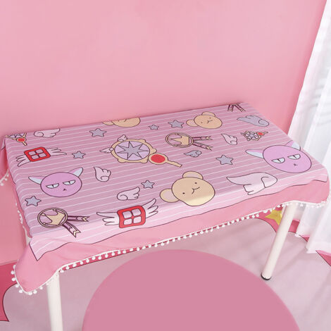 Tischdecke mit Cartoon-Mädchenmotiv – Niedliche, dekorative Tischdecke mit Sternen und rosa Zepter, 100 x 150 cm